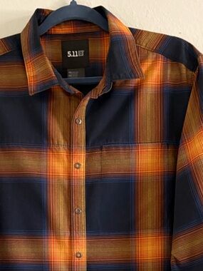 5.11 Tactical Igor Plaid Long Sleeve Shirt RAPIDraw Blue Orange Men's Medium